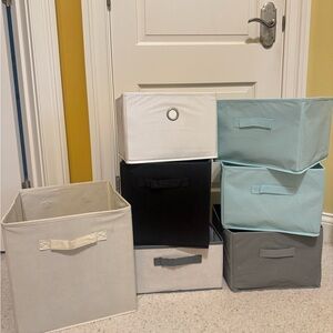 Set of Storage Bins in Neutral and Blue Tones